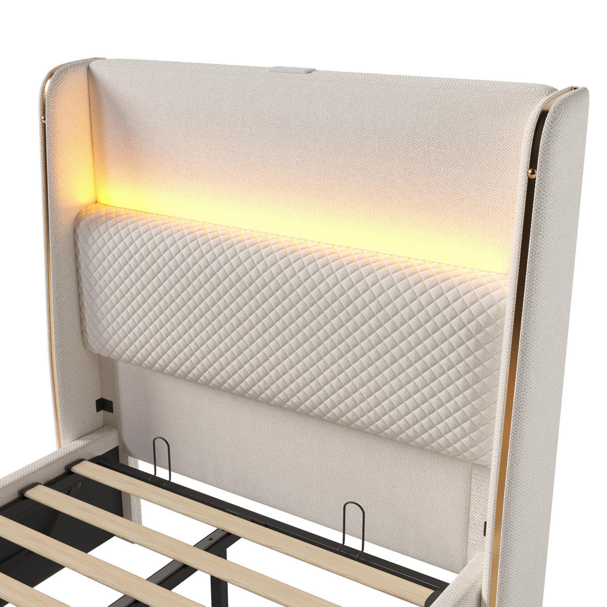 STAURAUMBETT 90/200 cm DE-00569, in Beige, hydraulischem Stauraum - Beige, Metall (90/200cm) - ComfortXL