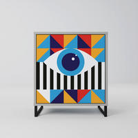 SIDEBOARD ABSTRACTION AND GEOMETRY, Grau, 57,5x42x67,5 cm, Schwarze Metall-Rahmenfüße - Multicolor/Schwarz, Holzwerkstoff/Metall (57.5/67.5/42cm) - SpaceRebels