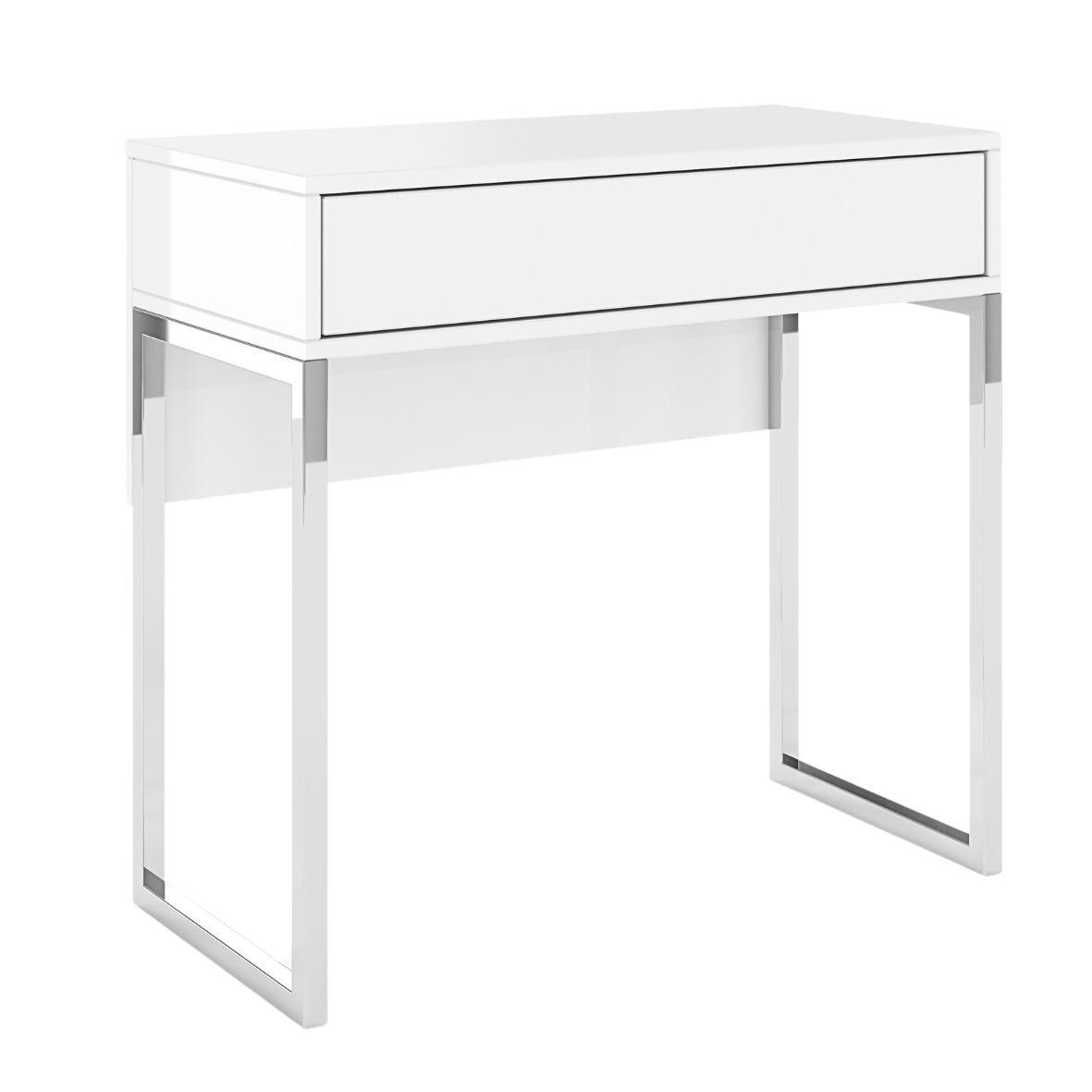 SCHMINKTISCH Eva, Weiß, Silberne Beine, Hochglanz - Weiß Hochglanz/Silberfarben, Holzwerkstoff/Metall (40/80/76cm) - Kayani