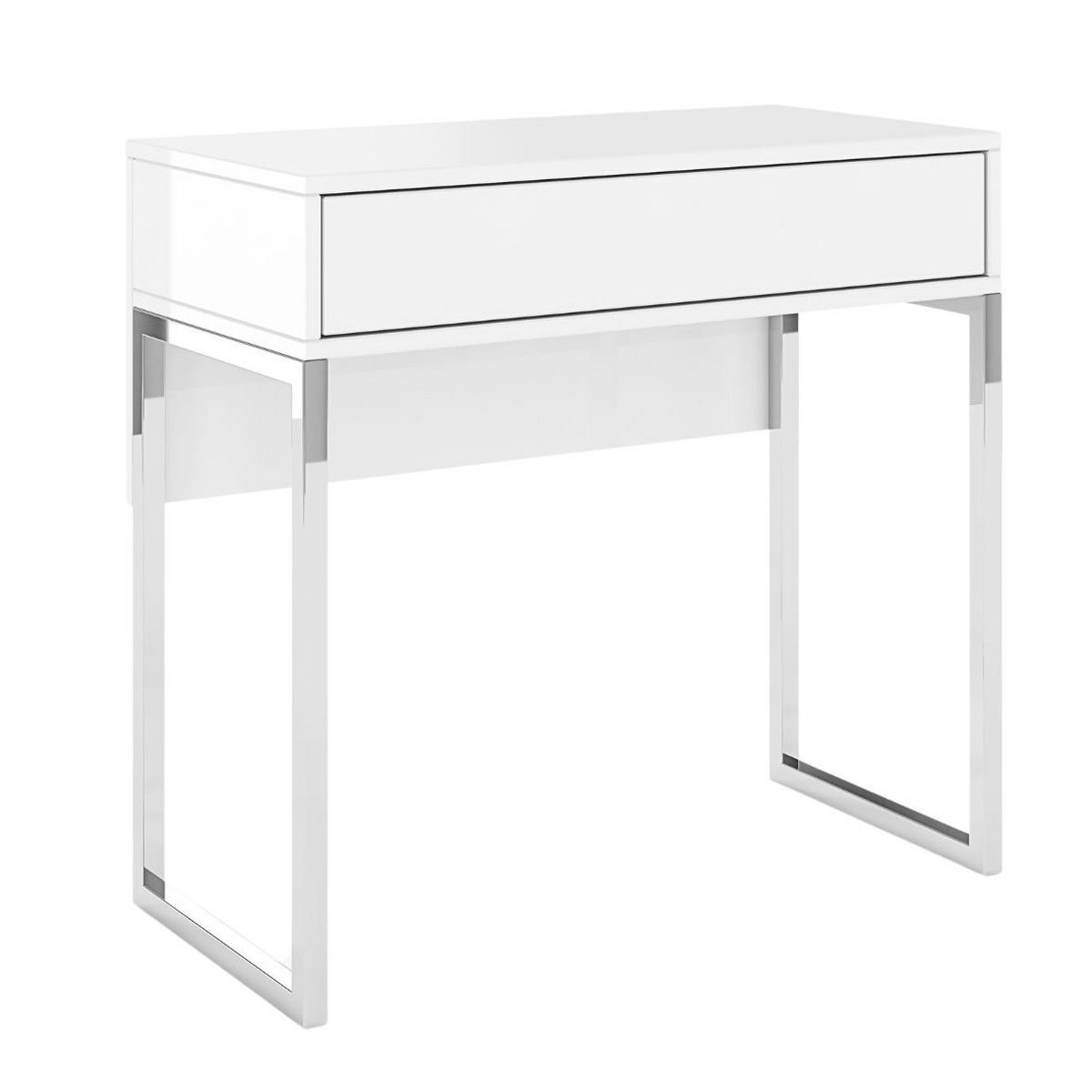 SCHMINKTISCH Eva, Weiß, Silberne Beine, Hochglanz - Weiß Hochglanz/Silberfarben, Holzwerkstoff/Metall (40/80/76cm) - Kayani