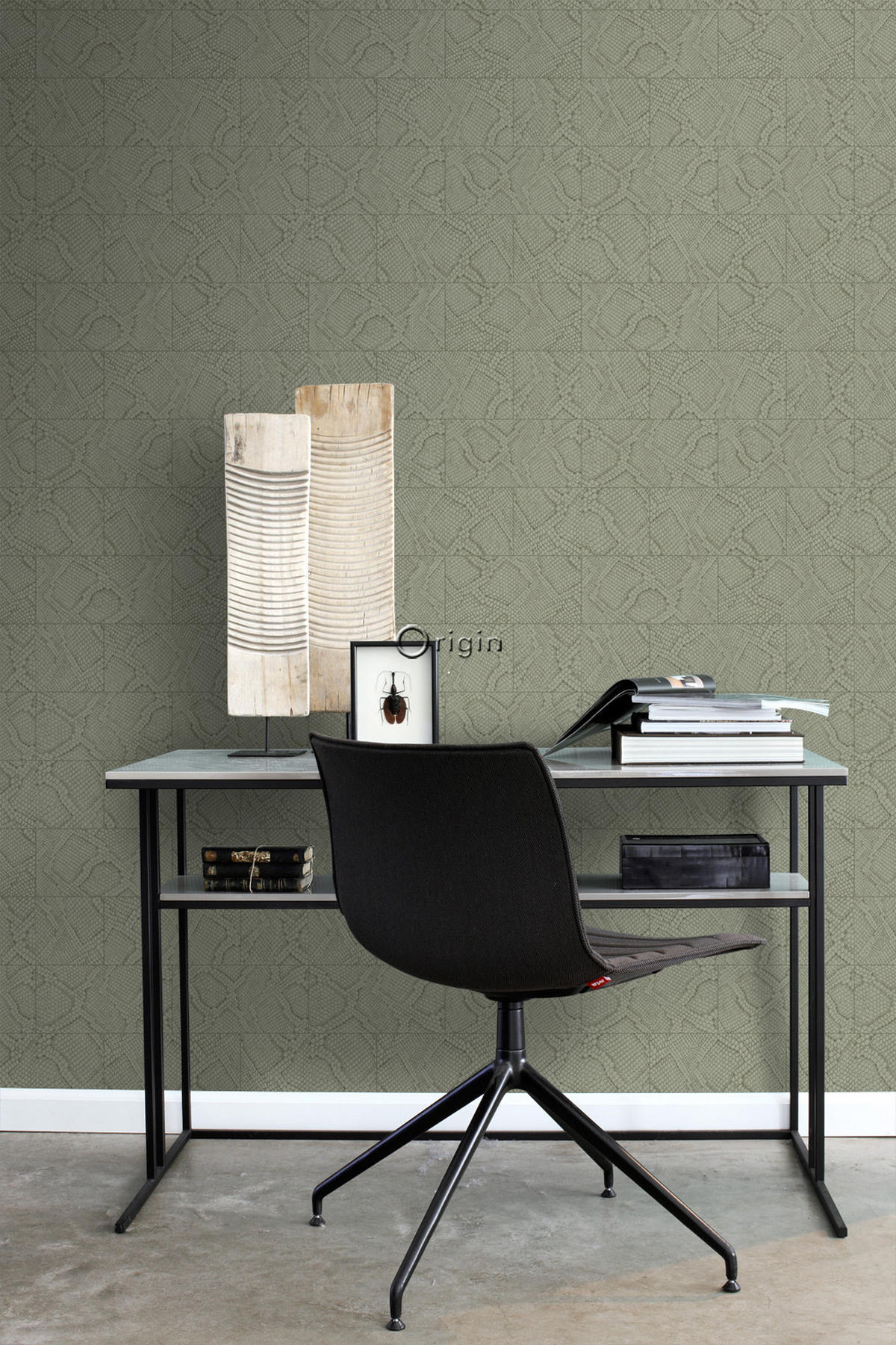 TAPETE Fliesenmuster mit Schlangenhaut-Motiv 53 cm x 10.05 m - Grün, Papier (53/1000cm) - Origin Wallcoverings