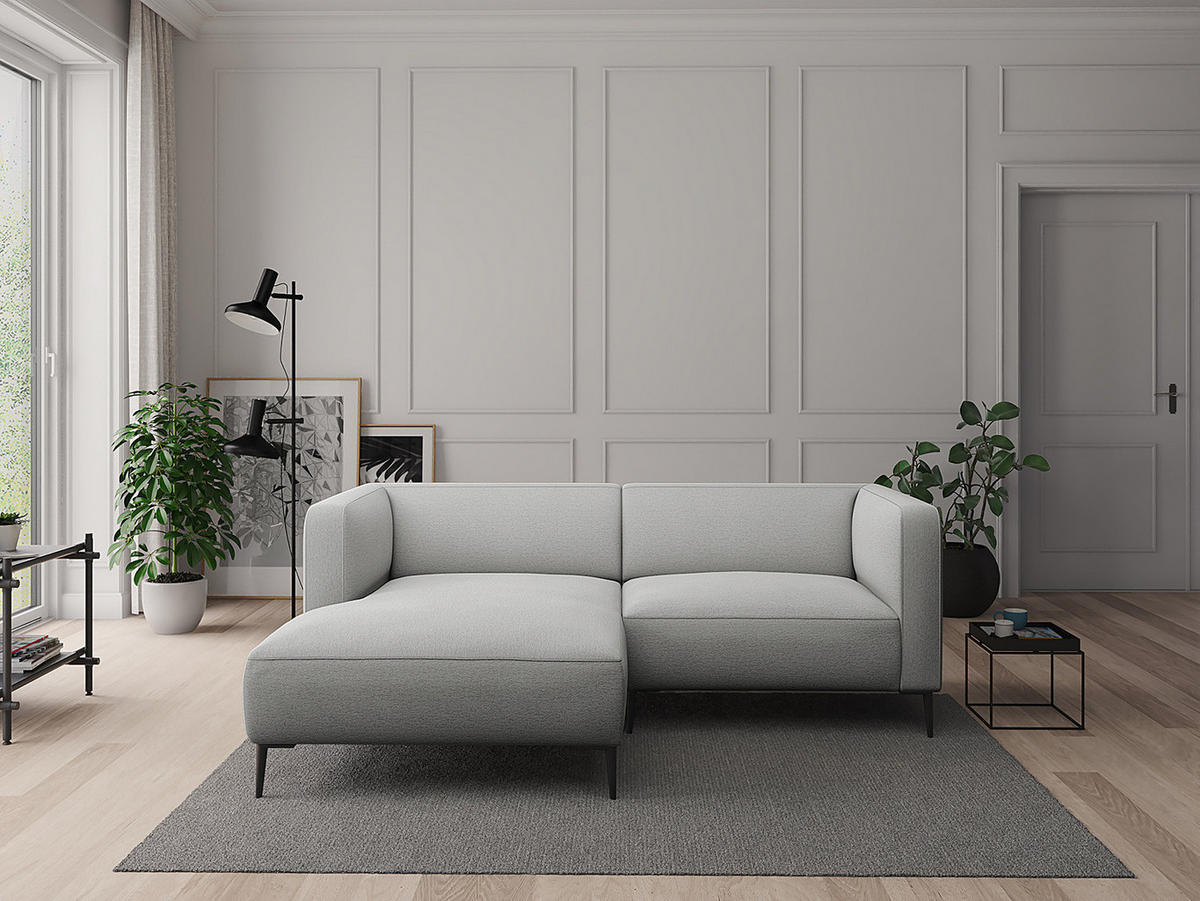 1,5-SITZER ECKSOFA mit Longchair - Hellgrau/Schwarz, Textil/Metall (211/148cm) - home24