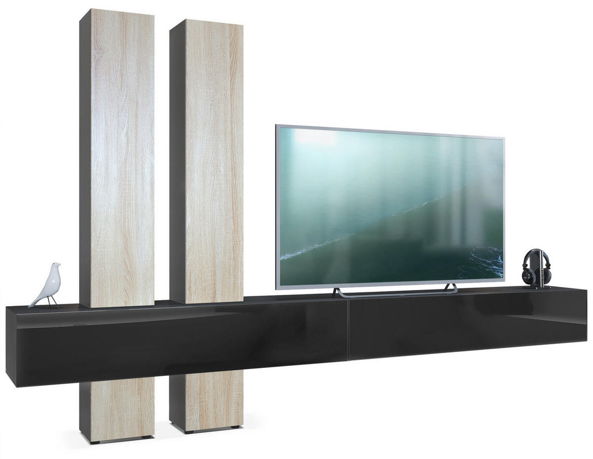 WOHNWAND Moja Türen in Eiche sägerau - Eiche San Remo, Holzwerkstoff (330/204/39cm) - Vladon