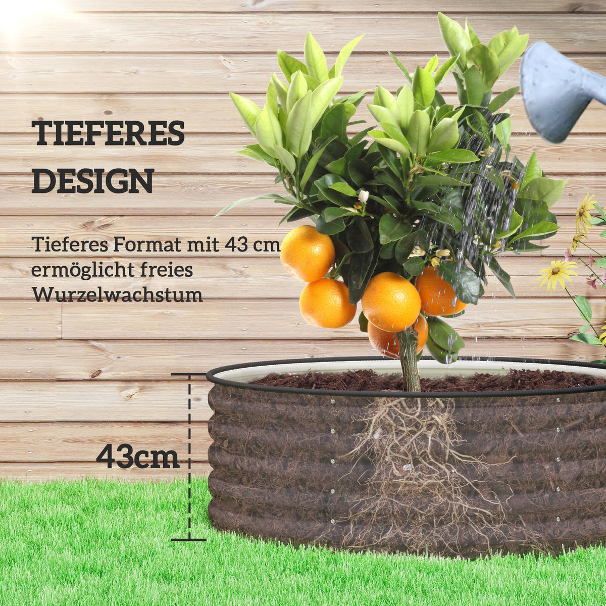 HOCHBEET, 120L x 120B x 43H cm - Creme, Metall (120/43/120cm) - Outsunny