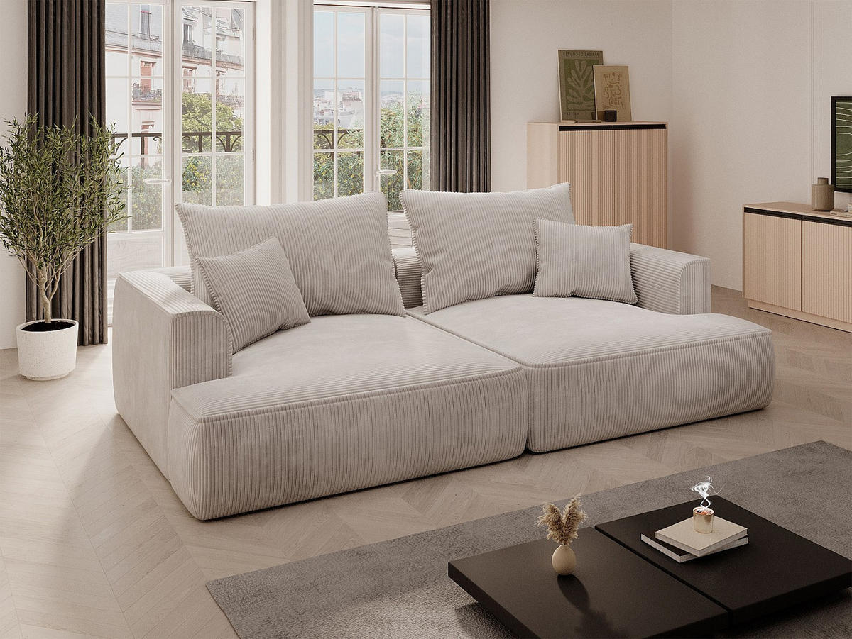 SOFA ohne Schlafmöglichkeit - 4 Personen - Samt - Beige - Beige, Textil (260/94/145cm) - Vente-Unique