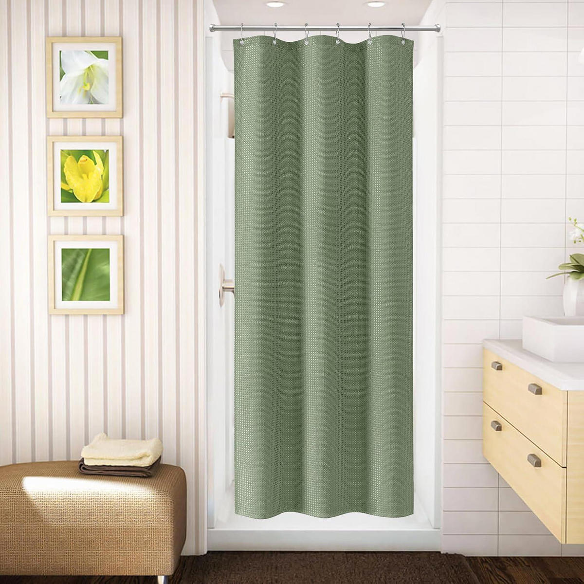 DUSCHVORHANG Waffelstruktur Grün 92 x 182 cm - Grün, Textil (92/182cm)