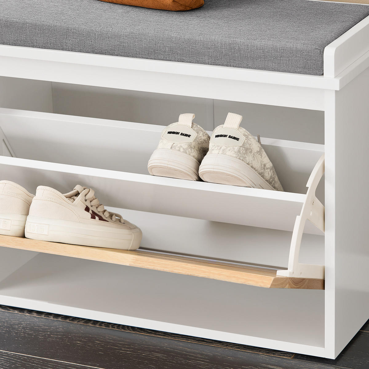 SCHUHBANK Weiß-Natur - Weiß, Holzwerkstoff (61/47/26cm) - SoBuy