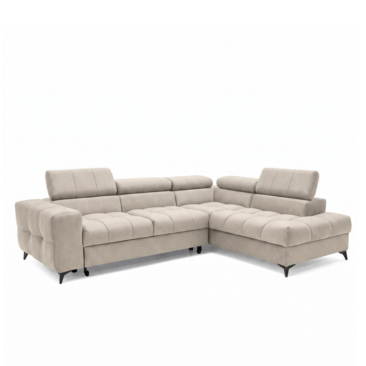 ECKSOFA PUDDING L Rechts mit Schlaffunktion 125x195 Velours Creme - Creme/Schwarz, Holz/Textil (275/203cm) - Muffo