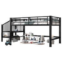 HOCHBETT 90/200 cm Schwarz halbhoch mit Stauraumtreppe aus MDF und Metall - Schwarz, Holzwerkstoff (90/200cm) - OKWISH