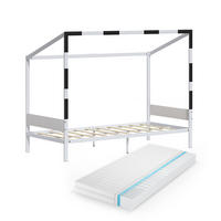 KINDERBETT Goal, Weiß/Schwarz, 90x200 mit Matratze - Schwarz/Weiß, Metall - VitaliSpa