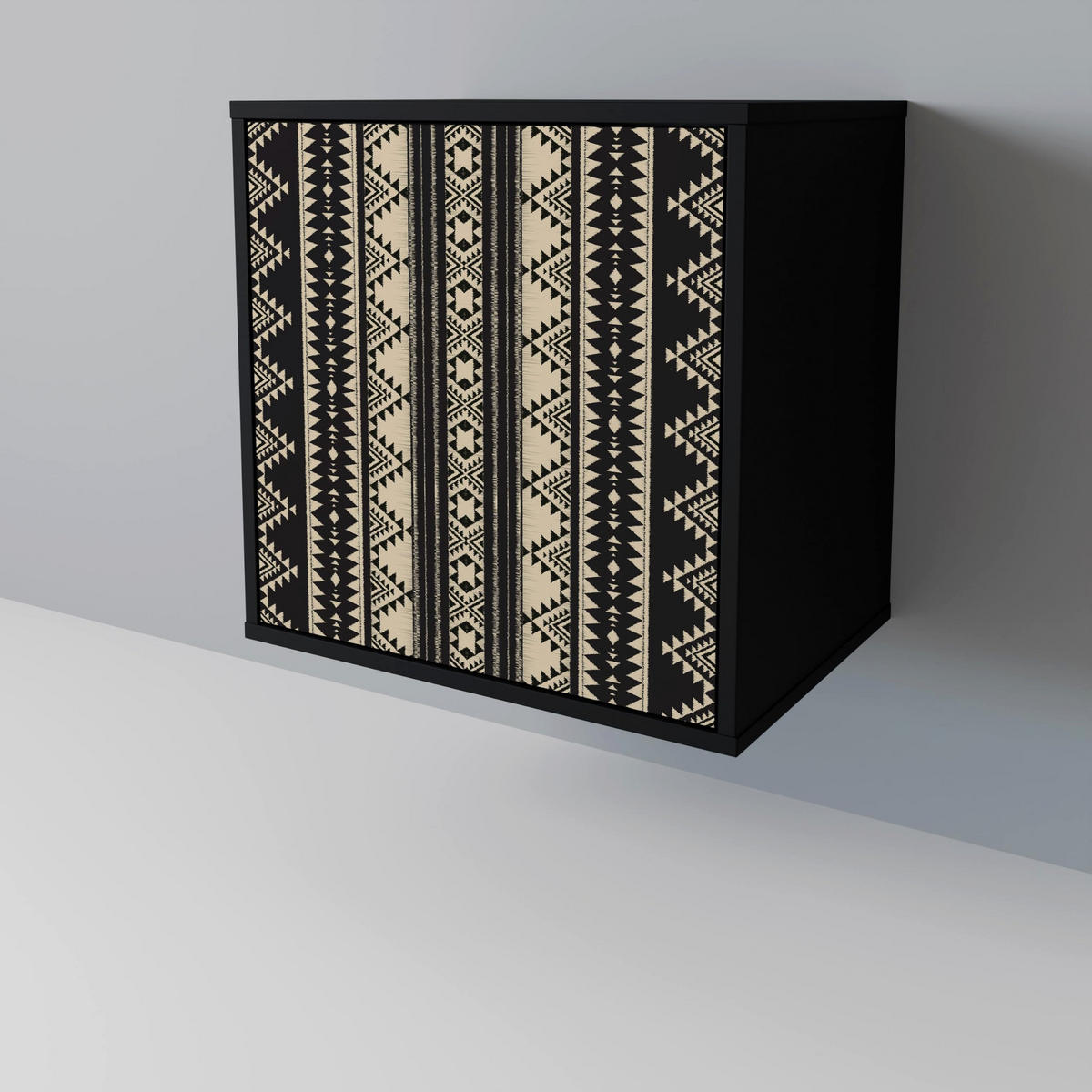 SIDEBOARD AZTEC, Schwarz, 57,5x42x72,5 cm, Schwarze Metallfüße - Multicolor/Schwarz, Holzwerkstoff/Metall (57.5/72.5/42cm) - SpaceRebels