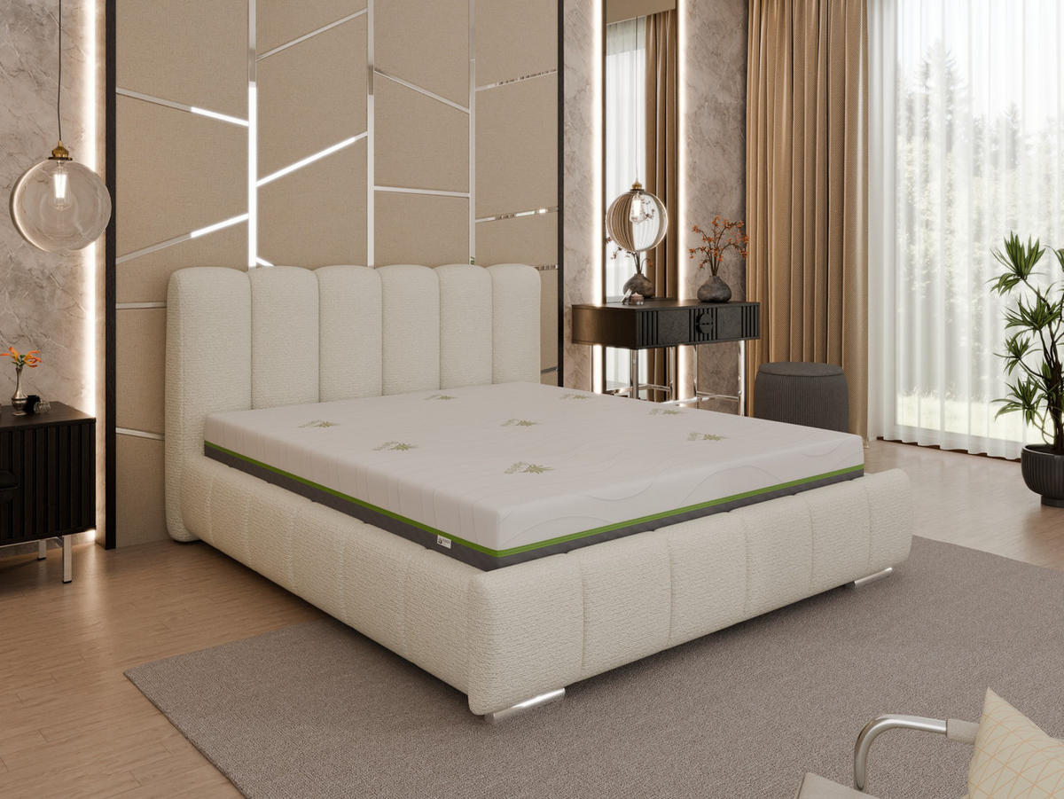 POLSTERBETT Zaira 160 x 200 cm mit Bettkasten und Lattenrost taschenfederkernmatratze mit kokos 21cm - creme - Creme, Holz (160/200cm) - Panda Möbel