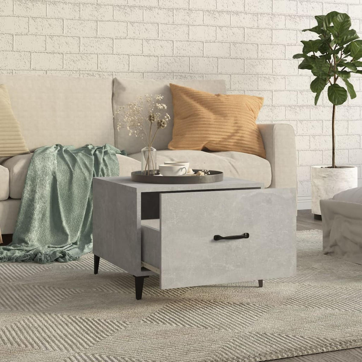 COUCHTISCHE mit Metallbeinen 2 Stk. Betongrau 50x50x40 cm - Grau, Holzwerkstoff (50/50/40cm) - furnicato