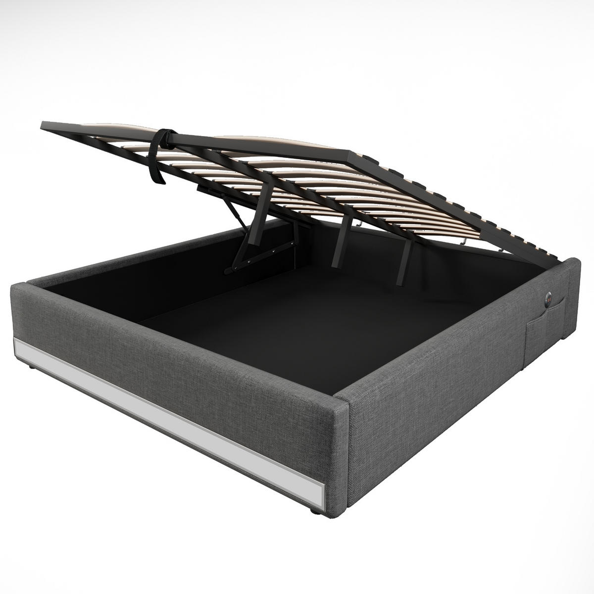 POLSTERBETT 140x200cm Grau LED-Leiste USB-C Hydraulik - Grau, Holz (140/200cm) - FLIEKS