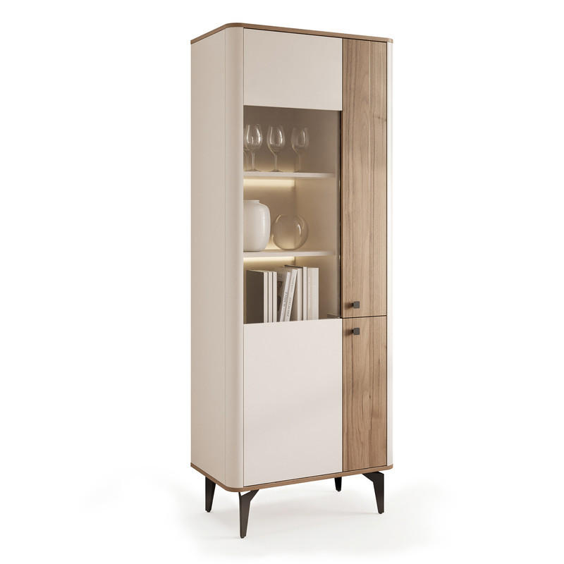 VITRINE BELLAGIO 190 cm Kaschmir / Nussbaum - Kaschmir/Schwarz, Holzwerkstoff (73/190/40cm) - Idohome