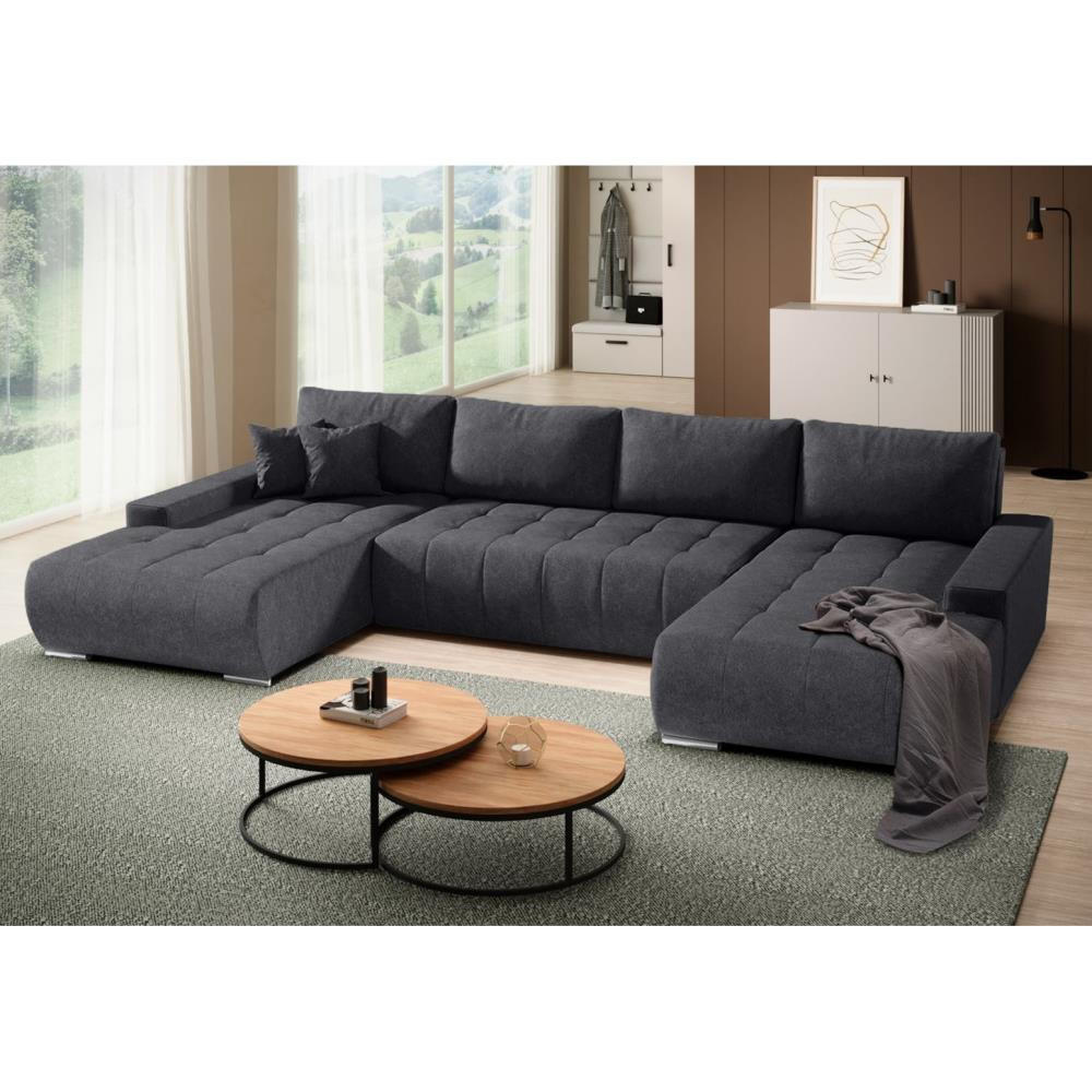 WOHNLANDSCHAFT Draco U Anthrazit - Anthrazit/Silberfarben, Textil/Metall (350/85/185cm) - Beautysofa