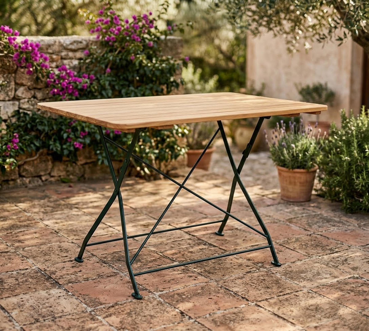 KLAPPTISCH Bad Belzig aus Robinienholz 70x110 cm, Stahlgestell Grün - Braun, Holz (70/110/72cm) - TPFGarden