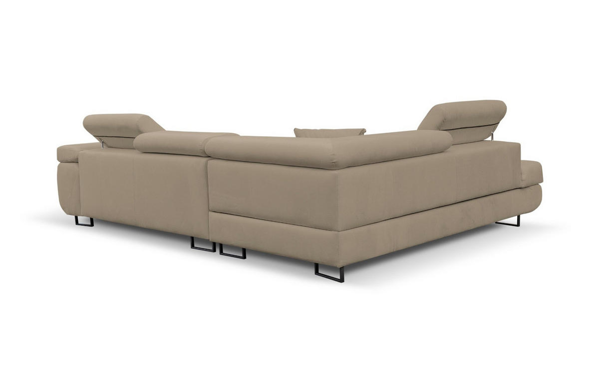 ECKSOFA Jerry in L-Form mit Schlaffunktion und Bettkasten, Farbe: Beige, Veloursstoff, Ottomane Links - Beige, Textil (202/275cm) - VENASI MÖBEL