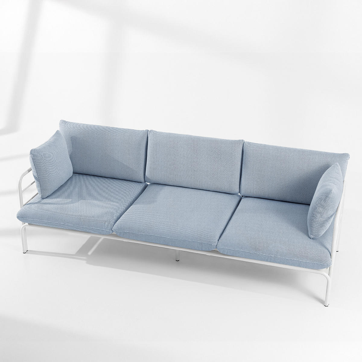GARTENSOFA RAMBE 3-Personen mit Kissen, Weiß - Weiß/Hellblau, Textil/Metall (225/80/80cm) - KONSIMO®