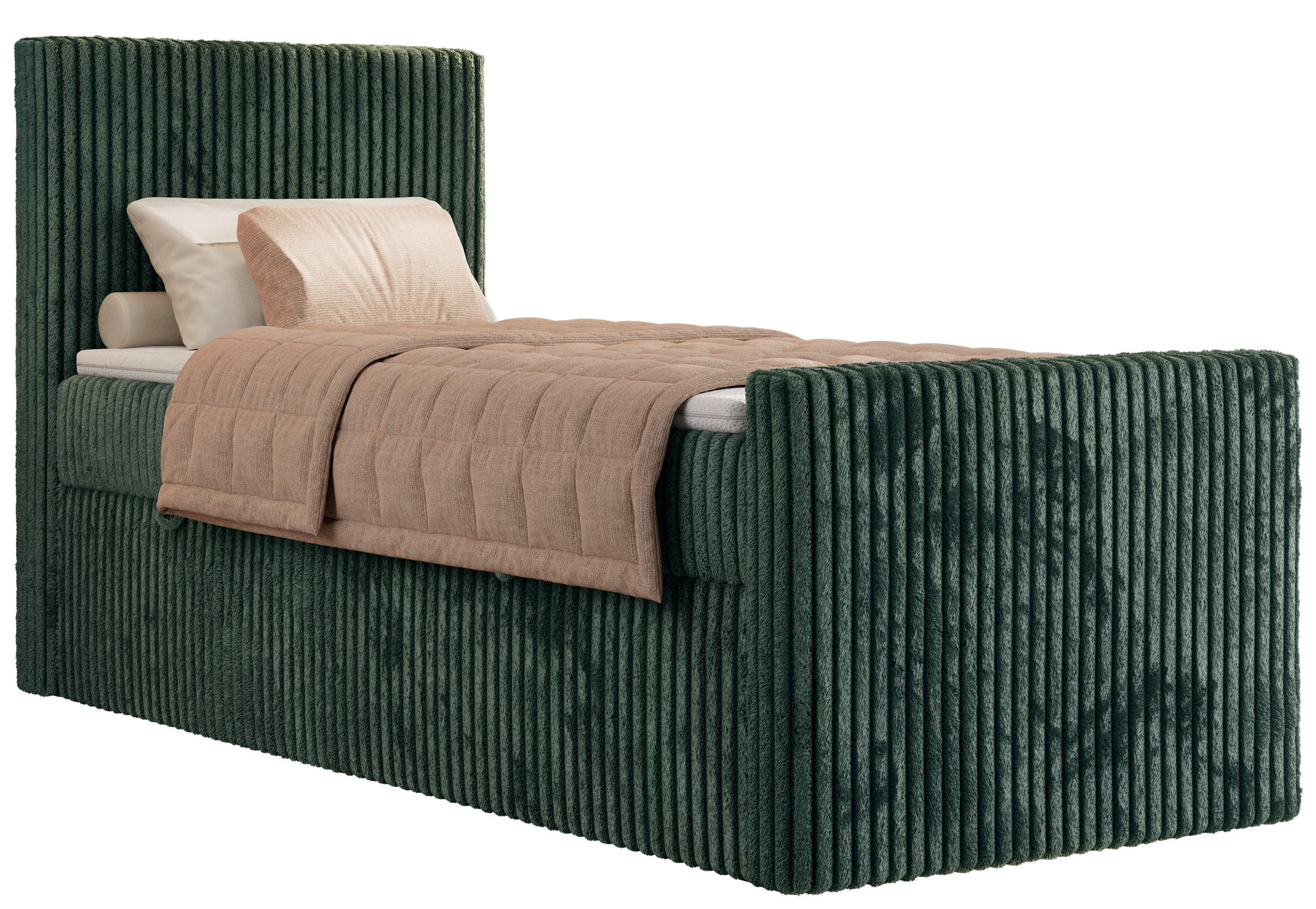 BOXBETT TILIANO DUO 90/200 - Dunkelgrün Cord - H4 - Topper T25 - Links Seite - Dunkelgrün, Textil (90/200cm) - MKS