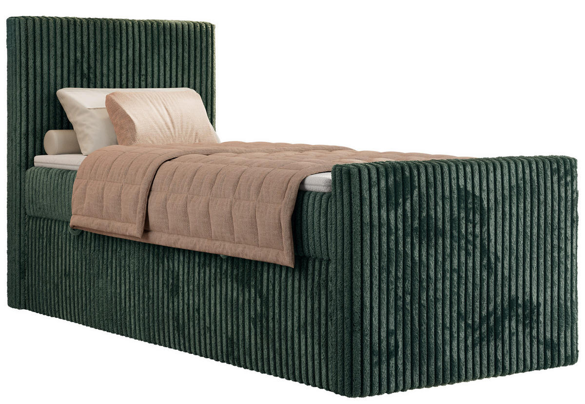 BOXBETT TILIANO DUO 90/200 - Dunkelgrün Cord - H4 - Topper T25 - Links Seite - Dunkelgrün, Textil (90/200cm) - MKS