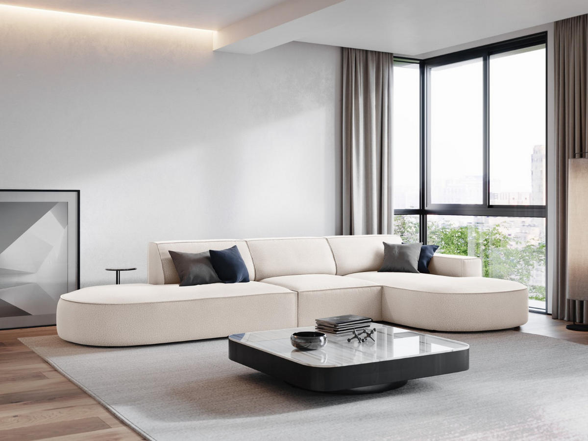 ECKSOFA rechts Jodie aus strukturiertem Stoff leichtes beige 4 Sitzplätze - Beige, Textil (166/342cm) - Micadoni