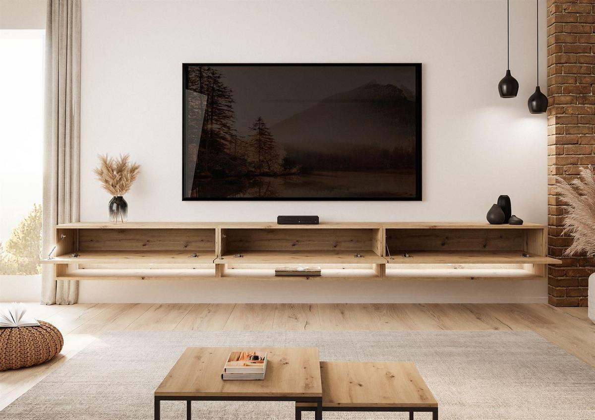 HÄNGESCHRANK TV-Möbel CALANTE LOFT 270 cm mit LED-Beleuchtung - Eiche Artisan, Holzwerkstoff (270/30/35cm) - Lookway