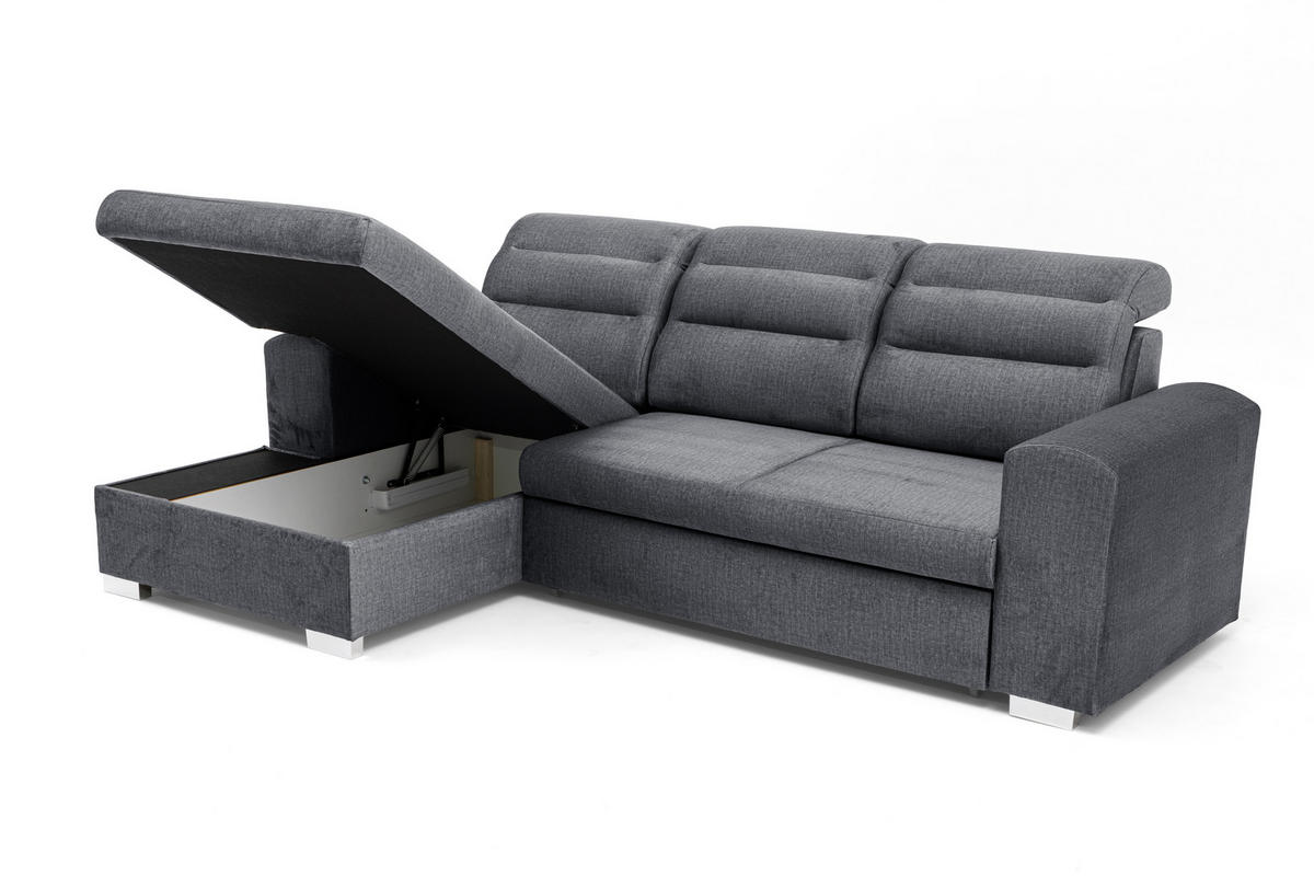 ECKSOFA CLOUD S Links mit Schlaffunktion 120x200 Velours Dunkelgrau - Chromfarben/Dunkelgrau, Holz/Kunststoff (155/260cm) - Muffo