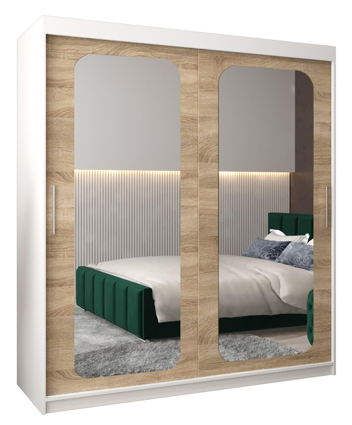 Abiks Möbel Schwebetürenschrank Weiß, Sonoma Eiche 180x200x62 cm
