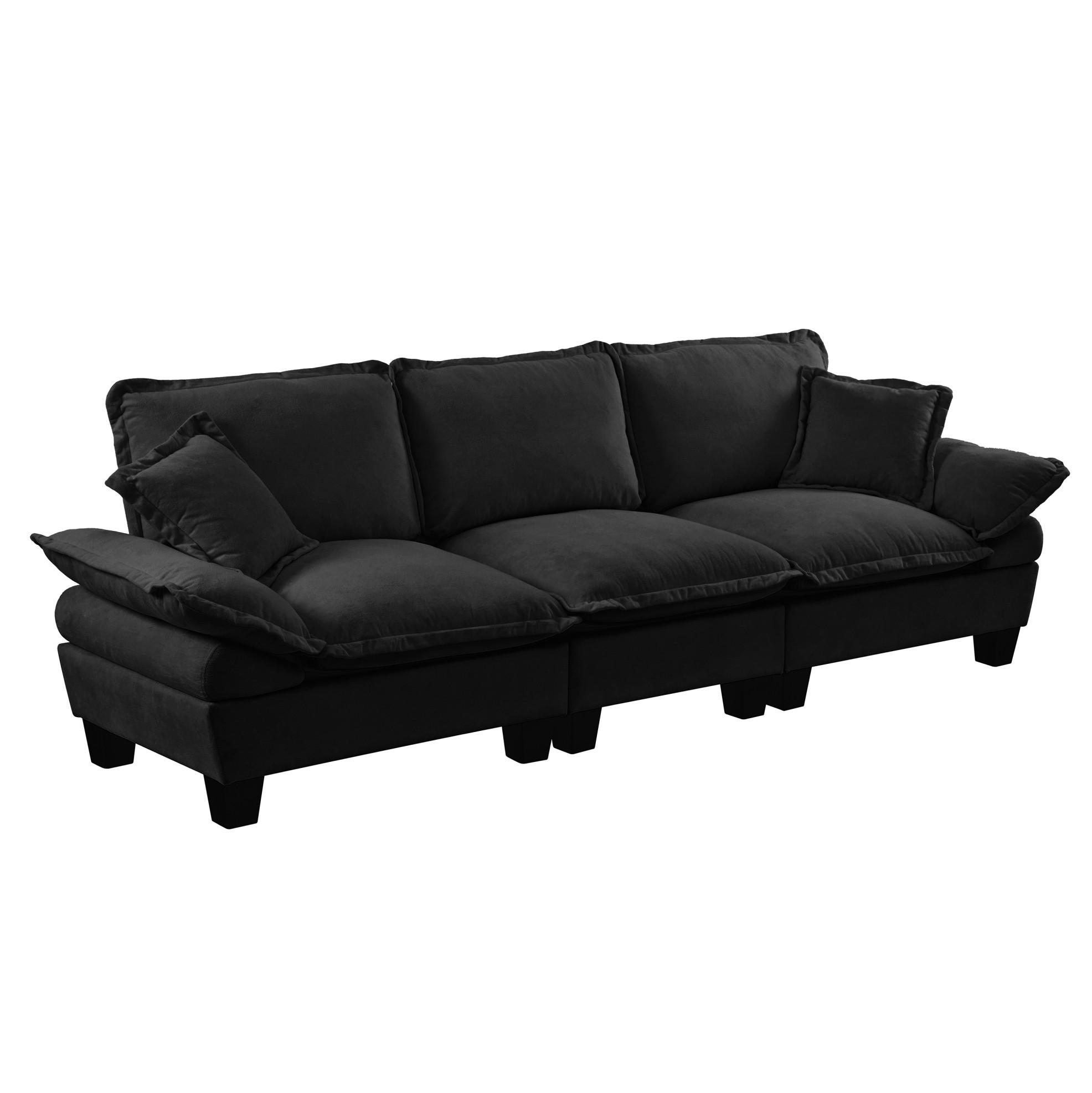 3-SITZER Sofa 263/82/90 cm mit geschwungenen Armlehnen und modularer Form, Chenille, Schwarz - Schwarz, Textil (263/90/82cm) - Redom
