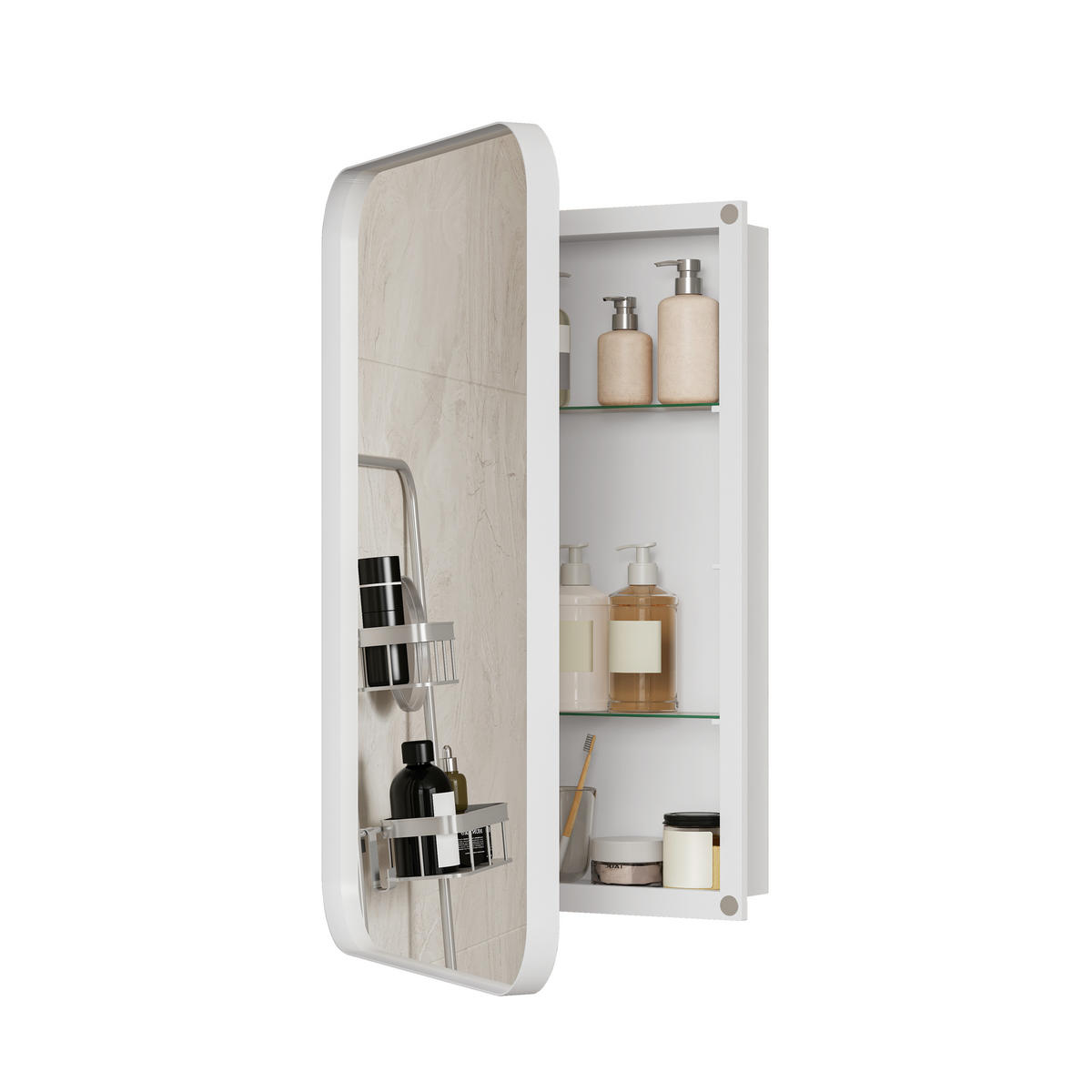 SPIEGELSCHRANK 76x51x12cm Weiß mit Aufbewahrung - Wandspiegel für Badezimmer - Weiß, Glas (76/12/51cm) - Modfu