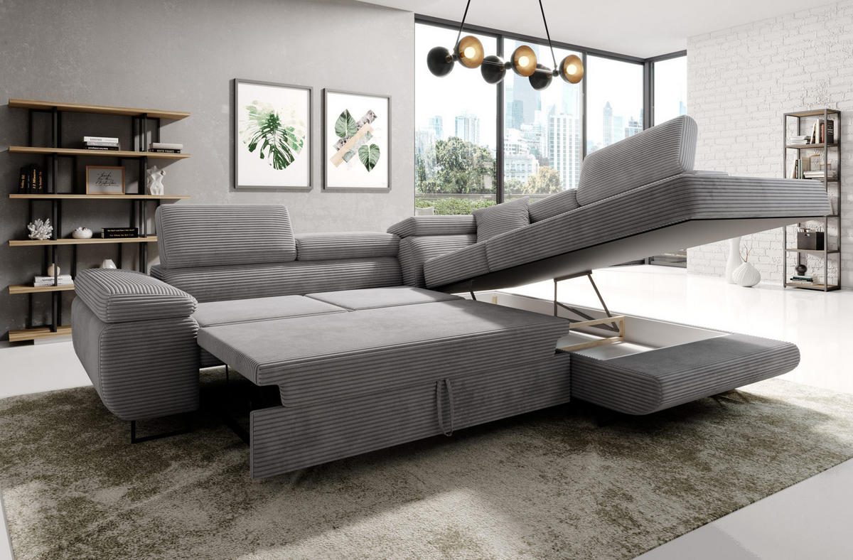 ECKSOFA ASTORP, Sofa aus Cord Rot - Poso 29 - Koralle/Silberfarben, Textil/Metall (277/203cm) - Moderno Meble