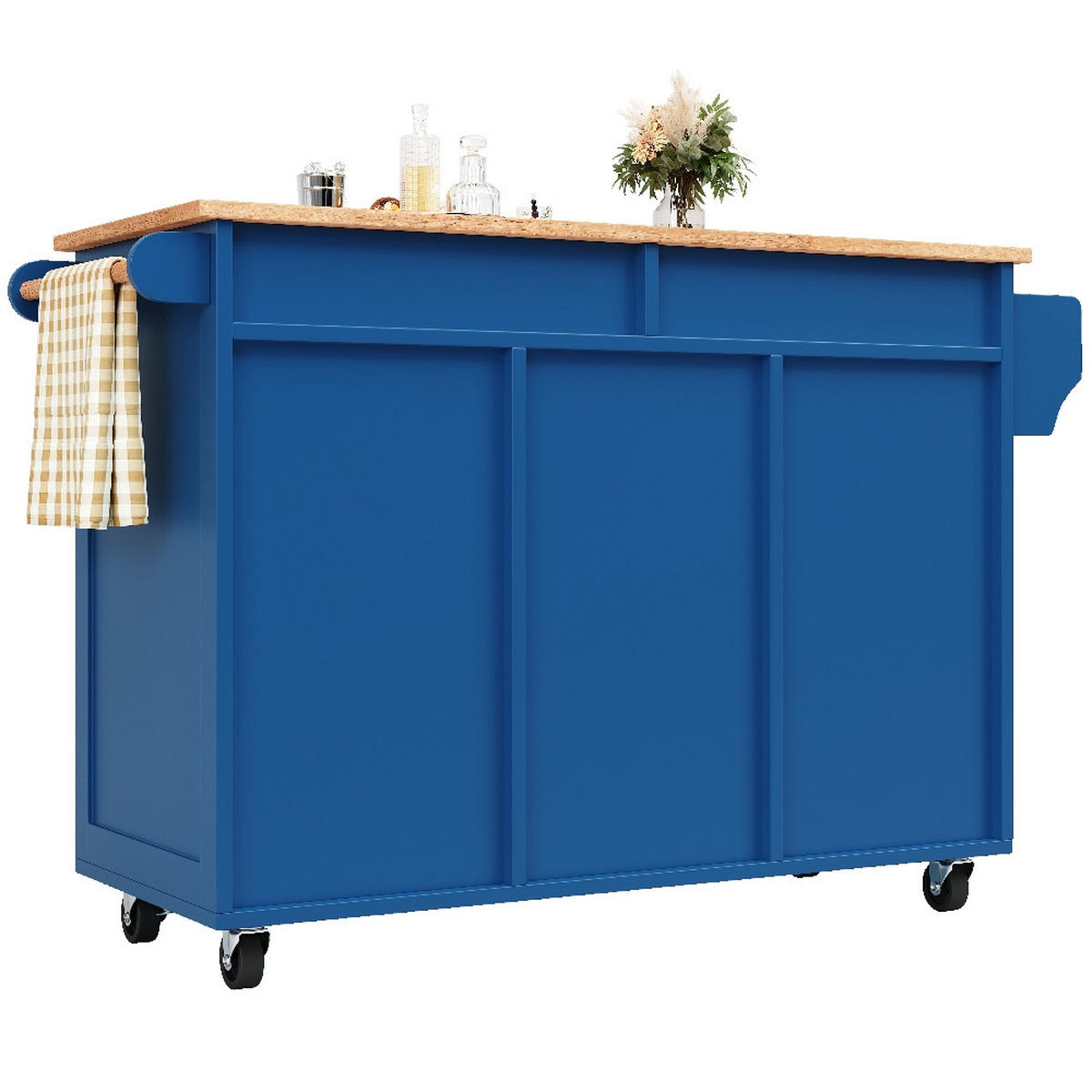 KÜCHENINSEL auf Rollen mit Stauraum, Blau mit Holzmaserung, 102/45/92 cm - Blau, Kunststoff (45/92/102cm) - Rolipo