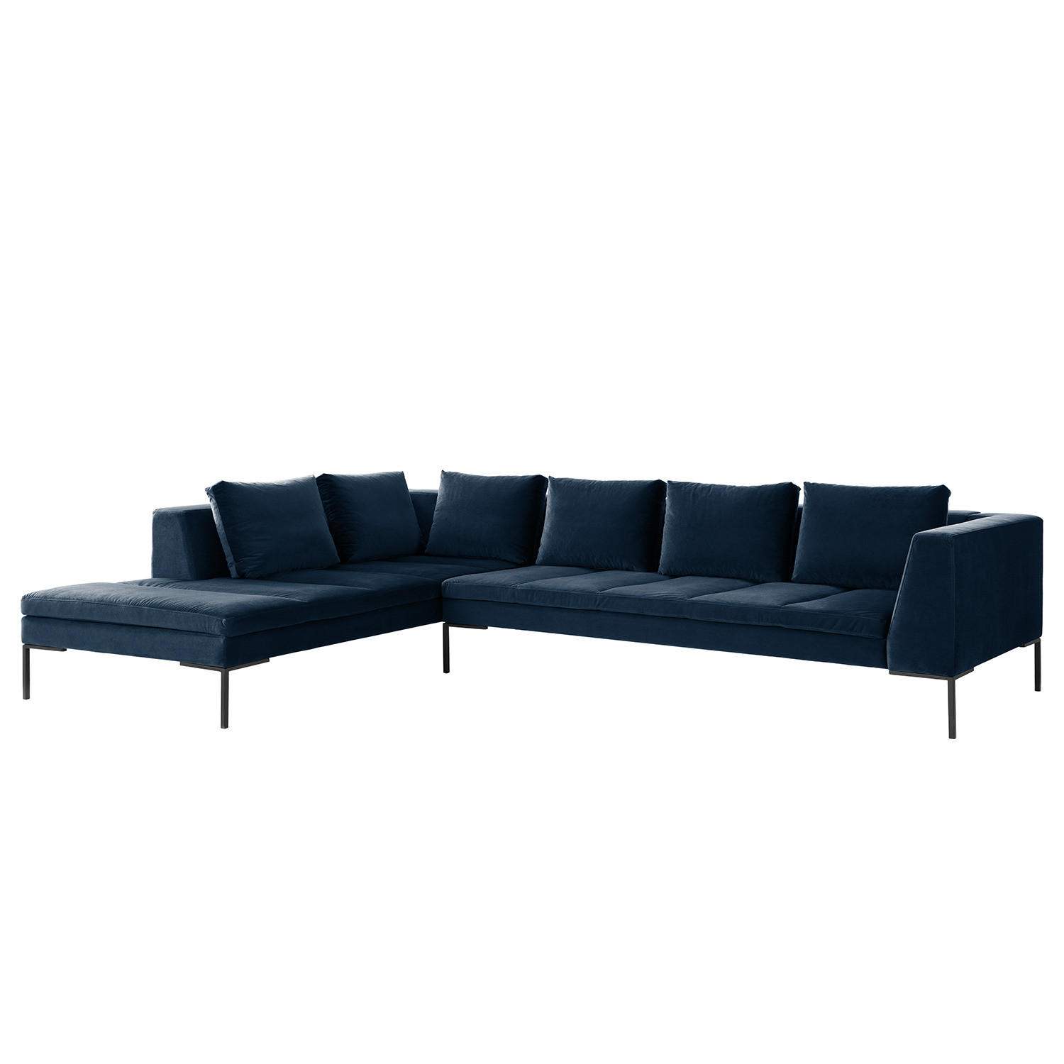 ECKSOFA mit Ottomane - Schwarz/Dunkelblau, Textil/Metall (319/230cm) - home24