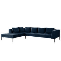 ECKSOFA mit Ottomane - Schwarz/Dunkelblau, Textil/Metall (319/230cm) - home24