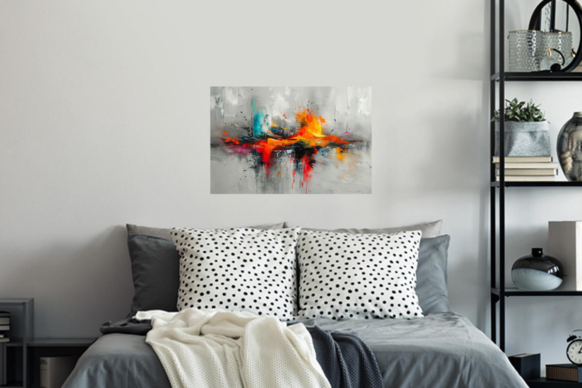 WANDTATTOO Moderne Kunst - Orange - Grau - Abstrakt 60x40 cm - Hellgrau, Kunststoff (60/40/0.1cm) - MuchoWow