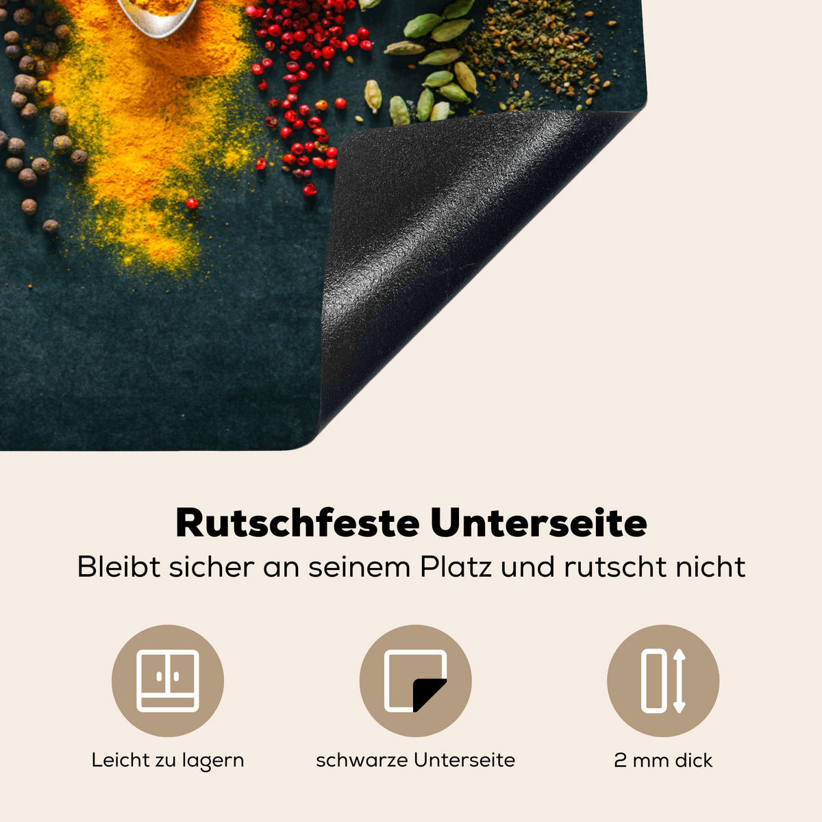 HERDABDECKPLATTE Kräuter - Gewürze - Löffel 75x52 cm - Multicolor, Kunststoff (75/52/0.2cm) - MuchoWow