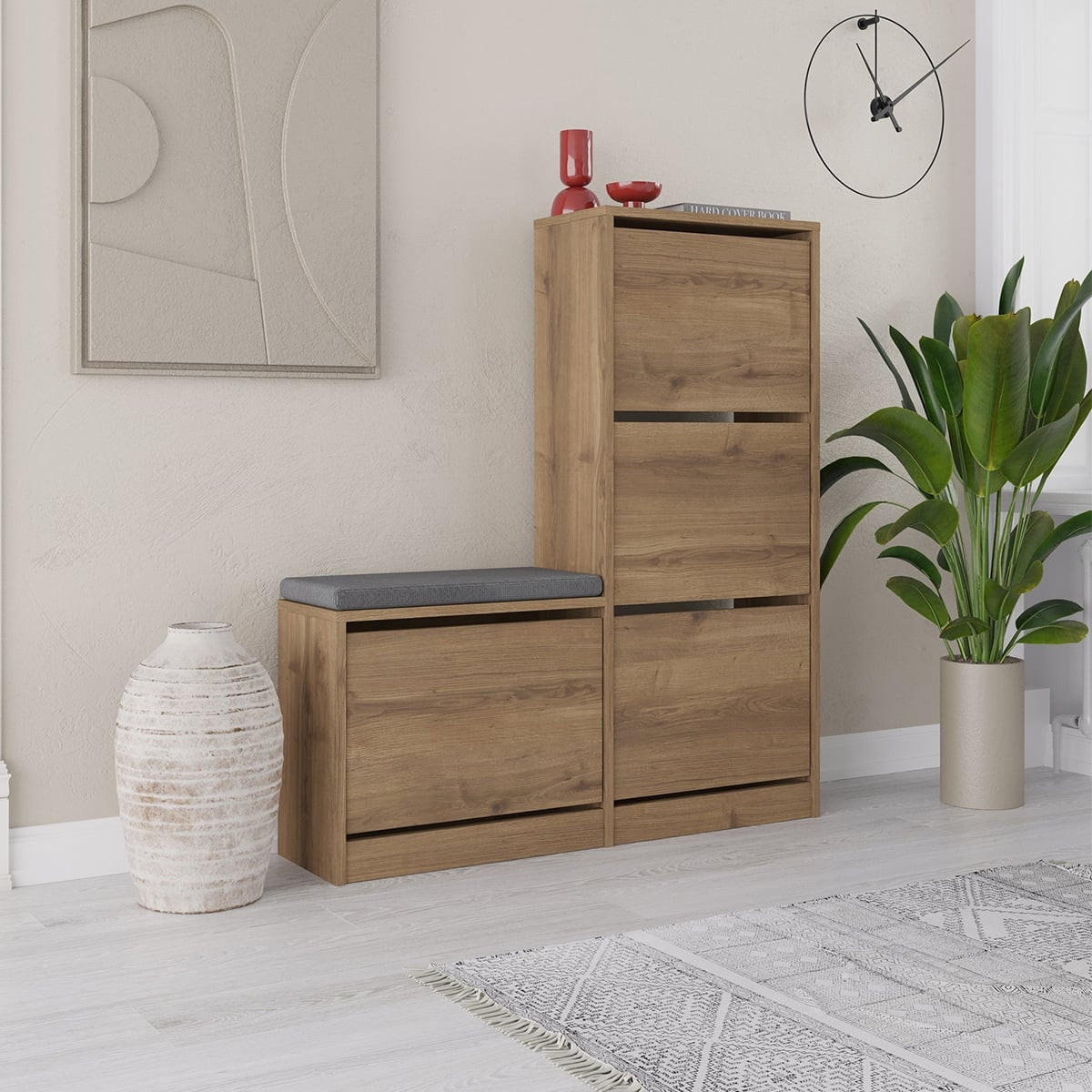 SCHUHSCHRANK 4 Türen L105 cm - Dude - Alteiche, Holzwerkstoff (26/118.5/105cm) - Calicosy