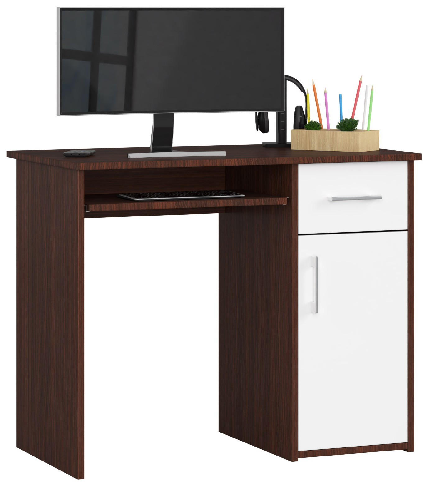 SCHREIBTISCH Wengefarben, Weiß 90x50x74 cm - Wengefarben/Silberfarben, Holzwerkstoff/Kunststoff (50/90/74cm) - Akord