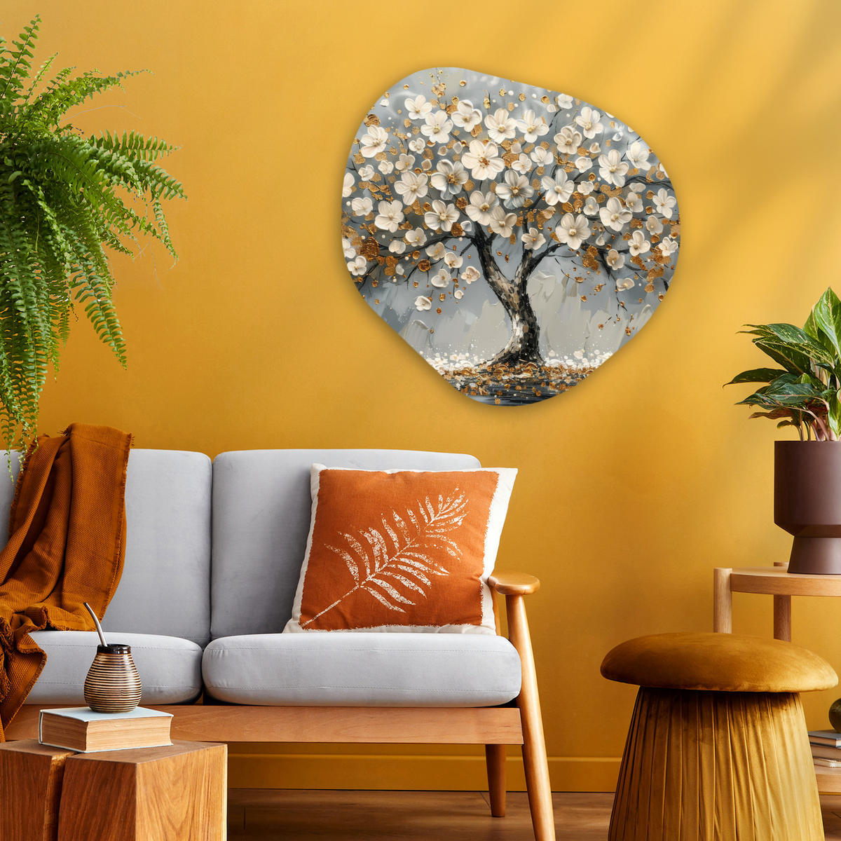WANDBILD Baum - Gold - Blumen - Abstrakt - Kunst 60x60 cm - Goldfarben, Kunststoff (60/60cm) - MuchoWow