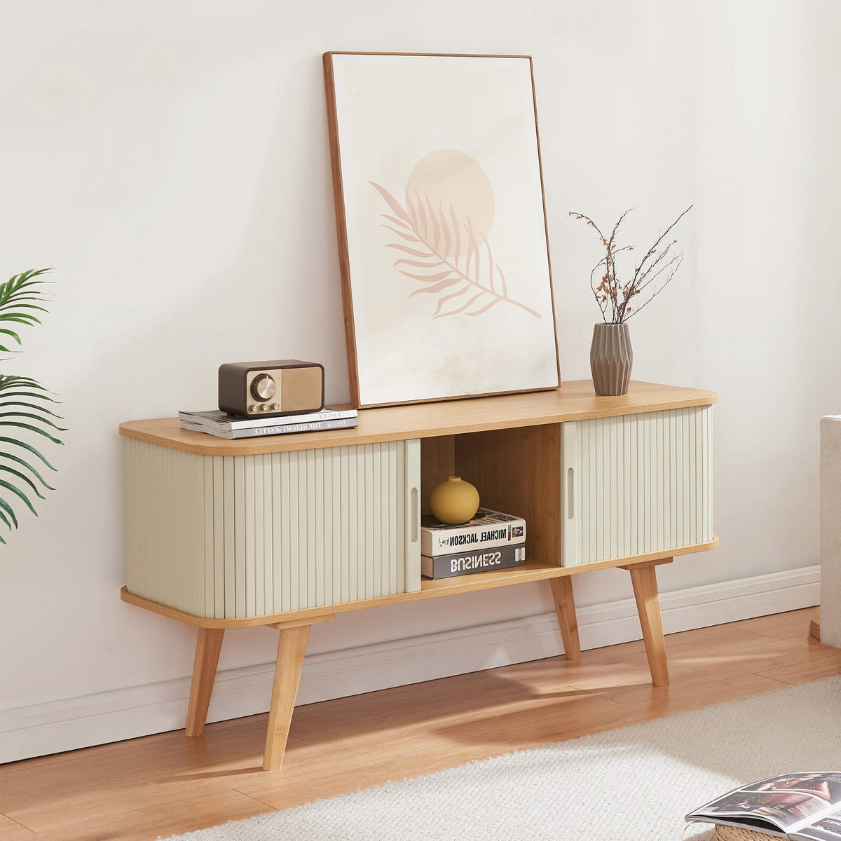 TV-ELEMENT Tysvær - Creme, Holz/Holzwerkstoff (120/58/40cm) - [en.casa]