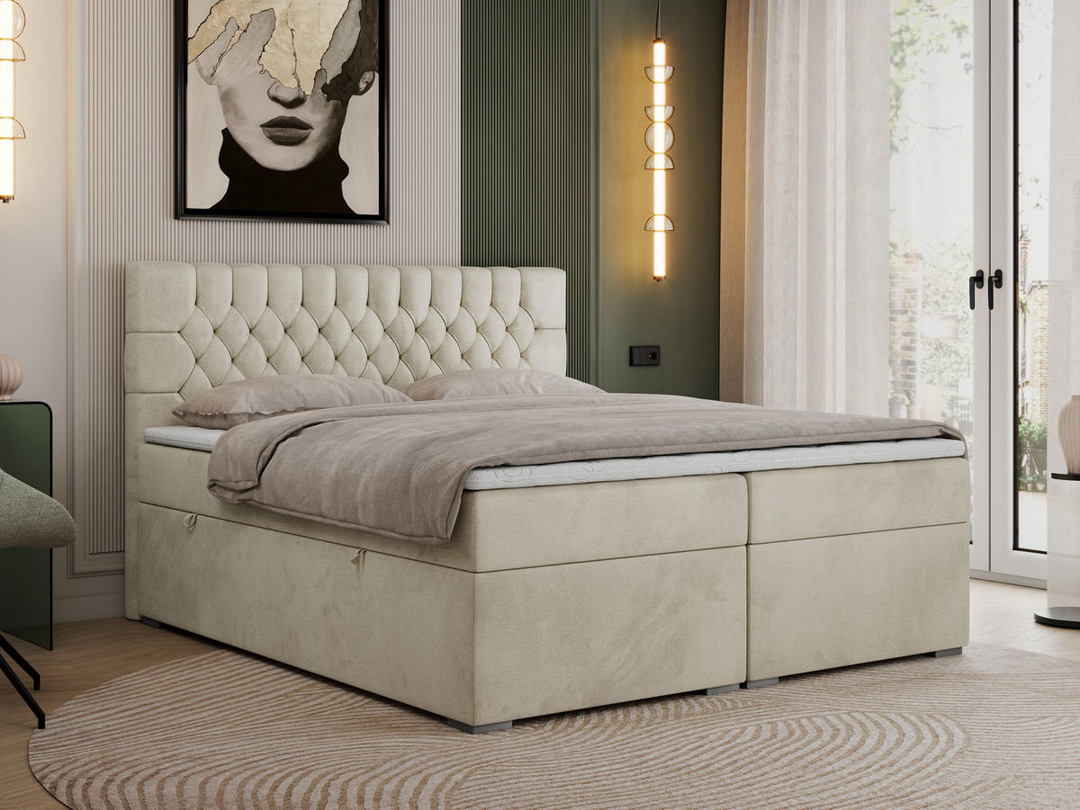 BOXBETT PERA 200/200 Beige Velvet - H3 - Beige, Holz/Textil (200/200cm) - MKS