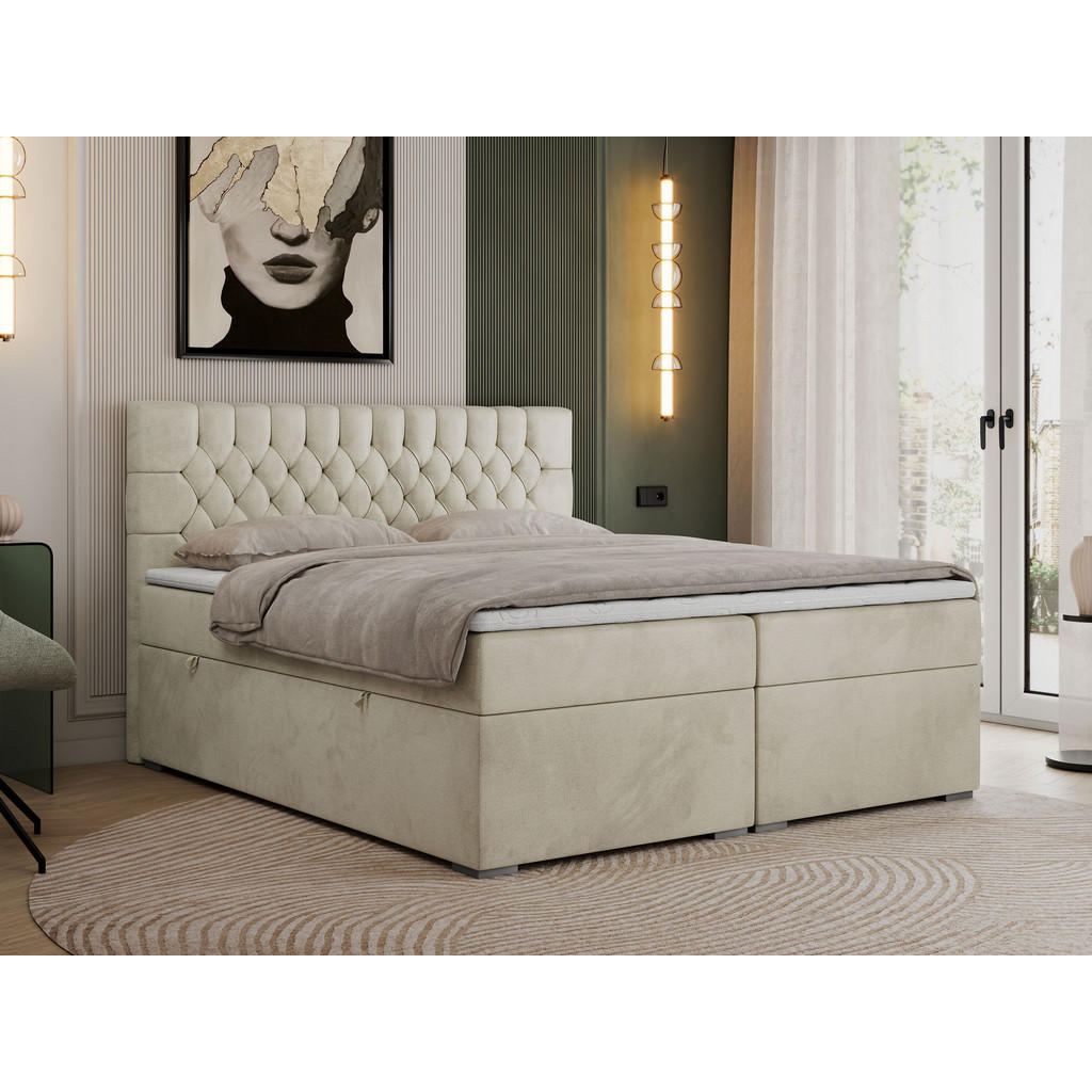 Thumbnail - MKS Boxbett, Beige, Textil, 2-Sitzer, H4, Rechteckig, 120x200 cm, Schlafzimmer, Betten, Boxspringbetten