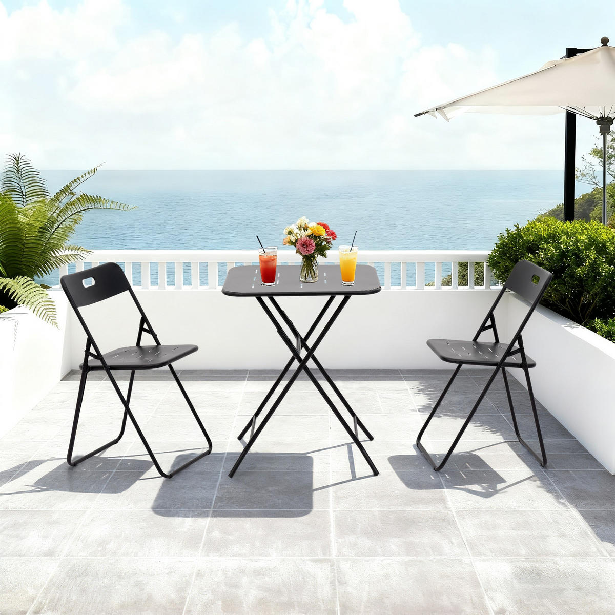 BALKONSET BISTRO SET,klappbar,Metall,für 2 Personen,Schwarz - Schwarz, Metall - LVHOM