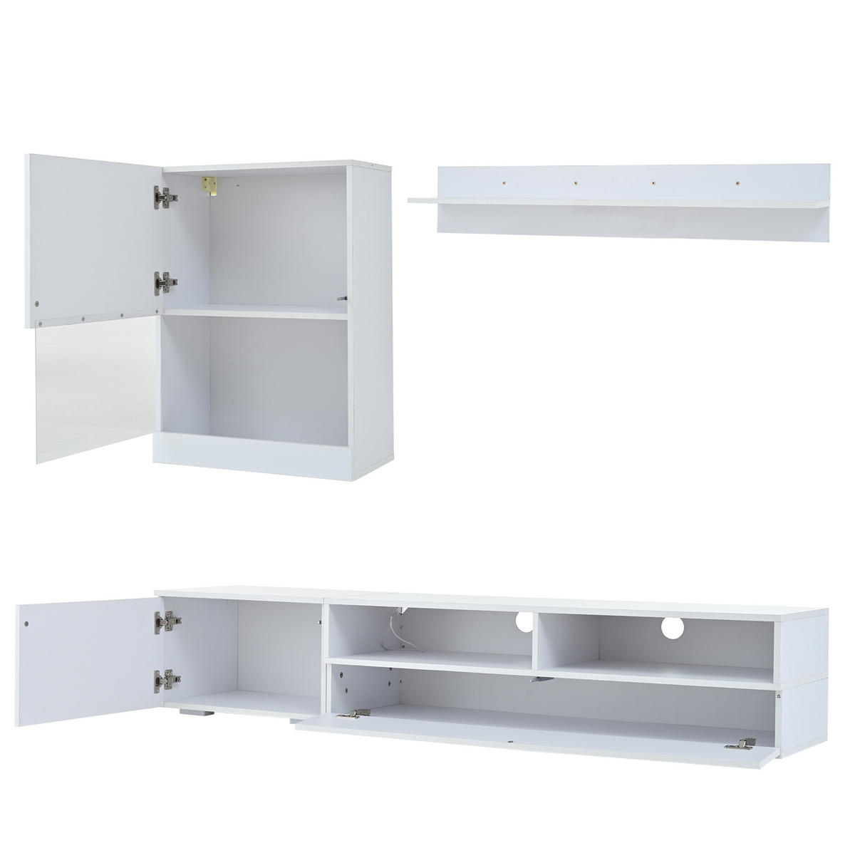 WOHNWAND / Lowboard 175/39/34 cm mit LED und Soft-Close in Weiß, 3-teilig - Weiß, Holzwerkstoff (175/34/39cm) - BEAOK