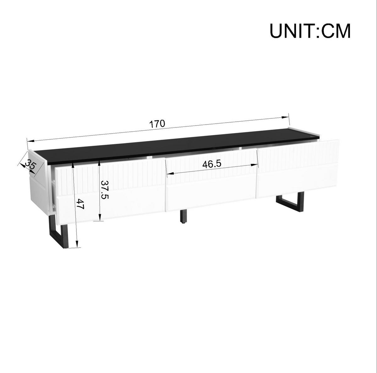 TV stolek 170/35/47 cm černobílý z MDF a dřevotřísky s úložnými zásuvkami - černá, kompozitní dřevo (170/47/35cm) - OKWISH