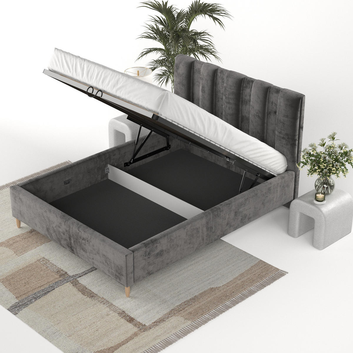 POLSTERBETT Loom 180/200 cm Anthrazit im Lotta Stoff - Anthrazit/Naturfarben, Holz/Holzwerkstoff (180/200cm) - AltaBeds