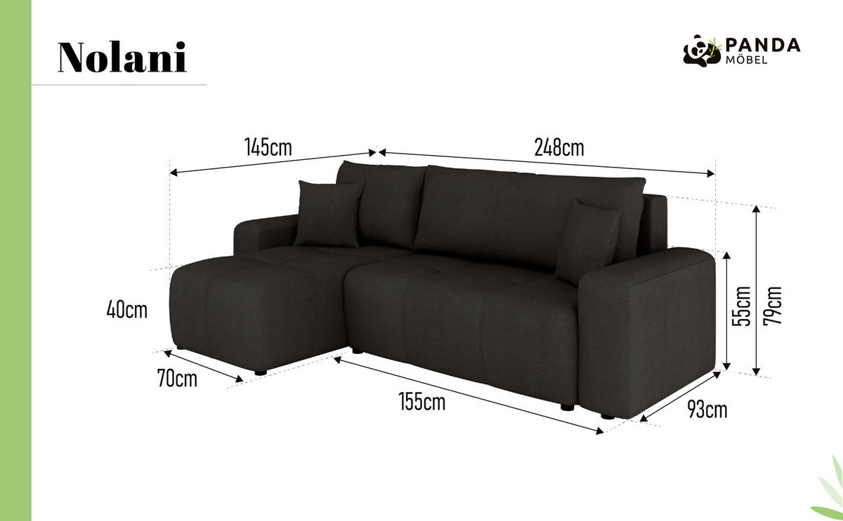 ECKSOFA Nolani mit Schlaffunktion & Bettkasten – Modern & Bequem - Bronzefarben, Kunststoff (248/145cm) - Panda Möbel