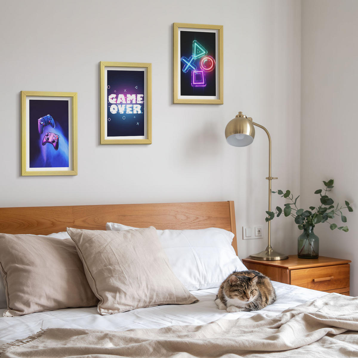 BILDER SET 3er Set - 20x30 cm Goldrahmen - Game Over Gamepads - Goldfarben, Kunststoff (20/30cm) - TULUP