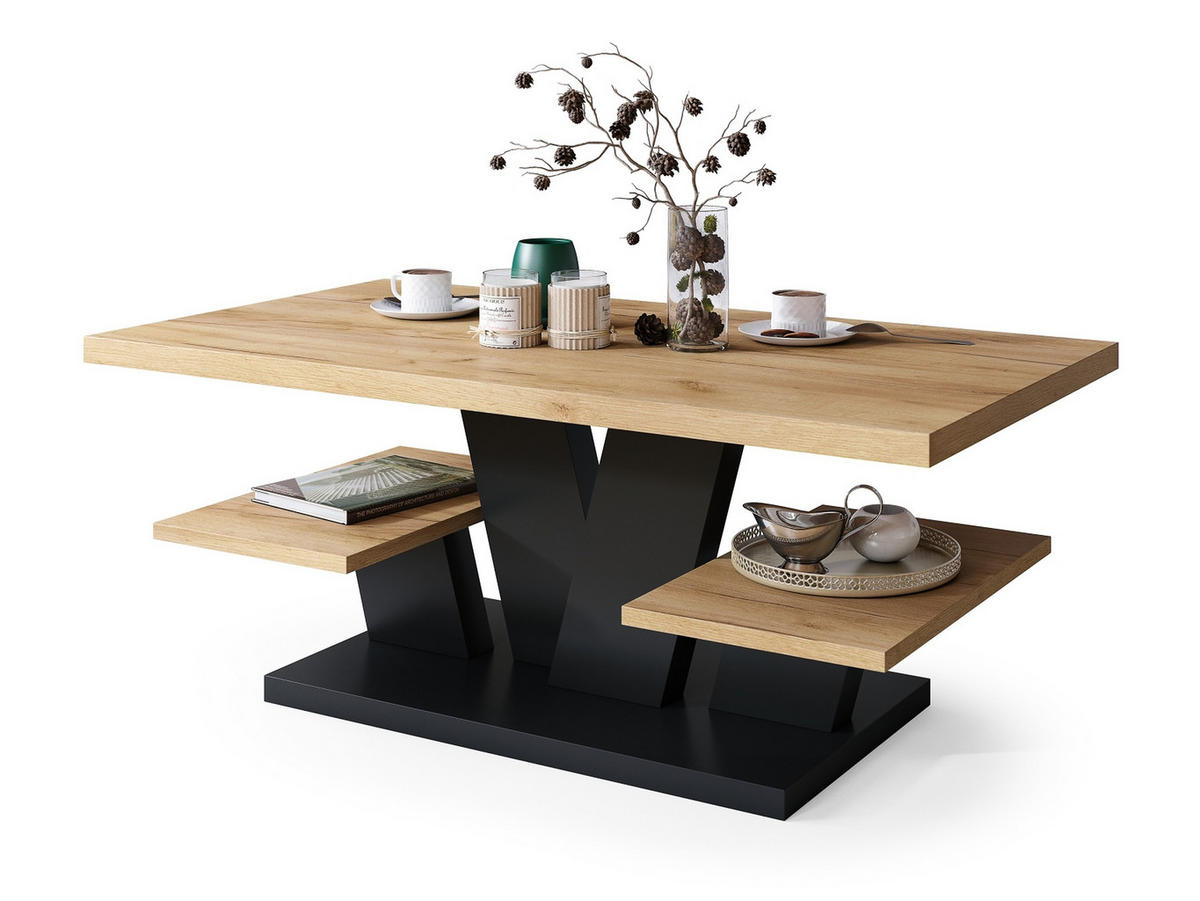 COUCHTISCH rechteckig Eiche Gold - Schwarz matt 110/60/45 cm - Eichefarben/Schwarz, Holzwerkstoff (60/110/45cm) - designimpex